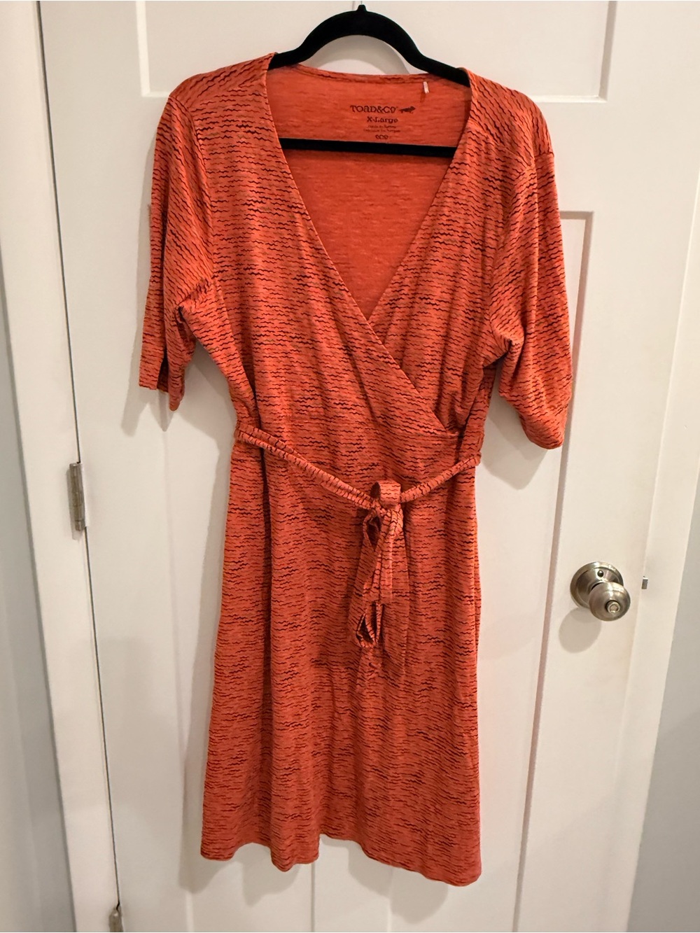 Toad&Co Orange Heathered Wrap Midi Dress with Tie